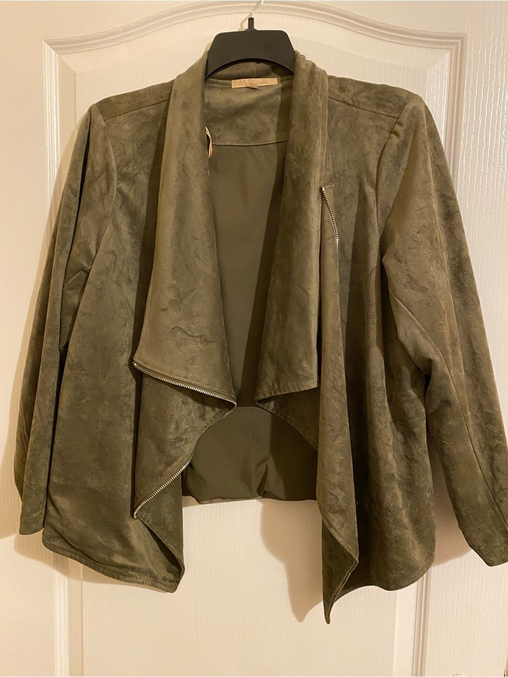 Dark Olive Green Faux Suede Asymmetrical Jacket XXL